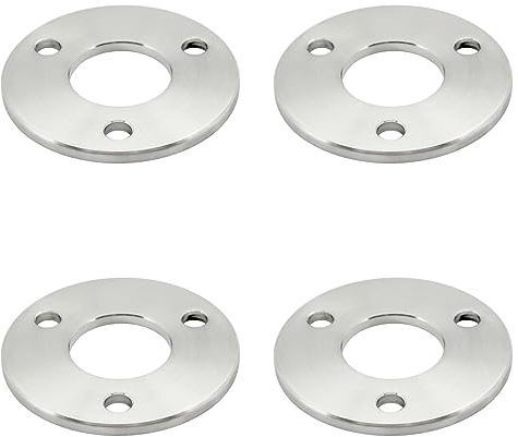 PRIOstahl Piastra di ancoraggio rotonda, piastra di base, flangia con foro a 3 fori, 4 pezzi, dimensioni: 85 mm x 6 mm, come fissaggio per tubo rotondo Ø 42,4 mm, per ringhiere, in acciaio inox V2A