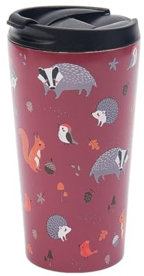 ECO CHIC Reusable Thermal Coffee Cup Stainless Steel Leakproof Insulated 330ml Travel Mug (Woodland Burgundy)
