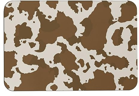 Ahdyr Badvorleger, Rutschfester Badezimmerteppich, braun-beige gefleckter Kuhfell-Druck, super saugfähige Bodenmatte, extra weiche und Bequeme Kieselalgen-Schlamm-Badematte