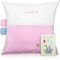 FADENZAUBER Babykissen personalisierbar mit Namen inkl. Glückwunsche für Jungen & Mädchen (50_x_50_cm, Rosa- Kariert)