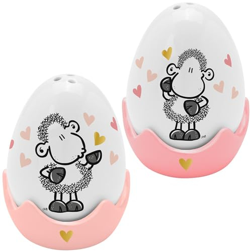 Sheepworld Eierbecher-Streuer-Set Motiv Von Herzen | 4-teiliges Set, bestehend aus Salz- und Pfefferstreuer in Eierform und 2 passenden Eierbechern | Geschenk Ostern, Osternest, Osterdeko | 48581
