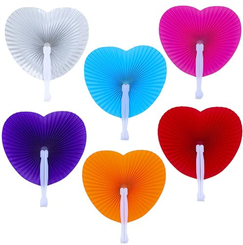 Bestage 24 Pieces Decorative Paper Folding Hand Fans Handheld,Multicolor Heart Wedding Foldable Fans Chinese and Japanese Fans Bulk for Bridal Guest Church Party Favors Dancing Birthday DIY