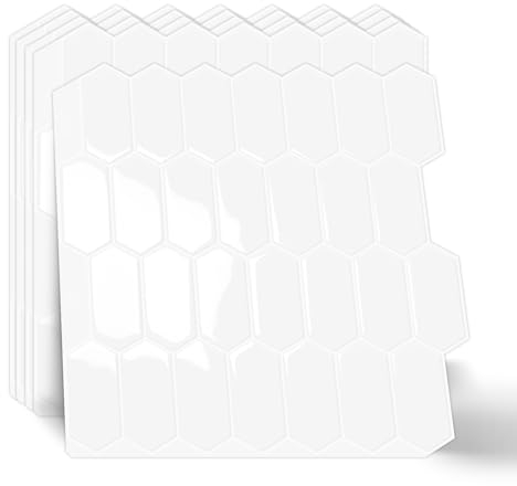 MOONFUN Lange Sechseck Fliesenaufkleber,10 Blätter 3D Selbstklebende Fliesen Klebefliesen 30.5x30.5cm für Küche Badezimmer Wandfliesen(Weiß)