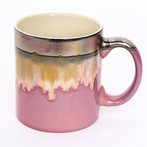hengshukeji 500 ml große Keramik-Kaffeetasse, handgefertigte Keramik-Teetasse mit Henkel, neuartige Keramiktasse für Zuhause und Büro, Glasurbecher mit einzigartiger Textur (Rosa)