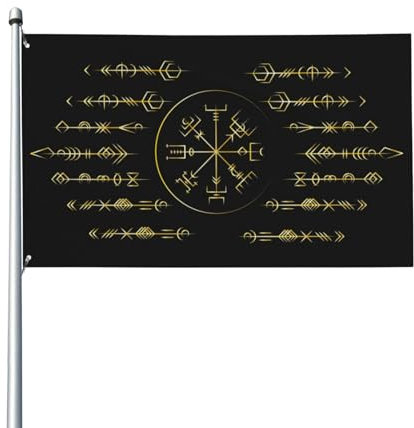 Dekorative Hausflagge, Hofbanner, goldene antike Wikinger, skandinavische Runen-Druck, Gartenflaggen, hängende Flagge, Dekoration, 60 x 90 cm