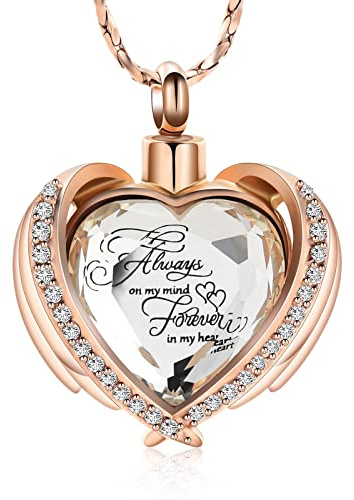 Cremation Jewelry for Ashes Pendant - Crystal Heart Urn Necklace with Mini Keepsake Urn Memorial Ash Jewelry