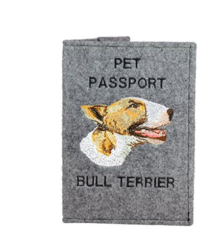 Art-Dog Hundepasshülle - Handgefertigte Filzhülle mit gesticktem Muster - Tierärztliche Reisepasshülle für Hunde - 17x12,5cm - Bull Terrier