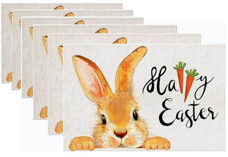 ARTAND Oster Platzsets mit Häschen Abwaschbar 6er Set Frühling Vinyl Tischsets für Esstisch Küchen Platzset Dauerhaft Platzdecken Tischzubehör -6er Set, 04 Ostern 01