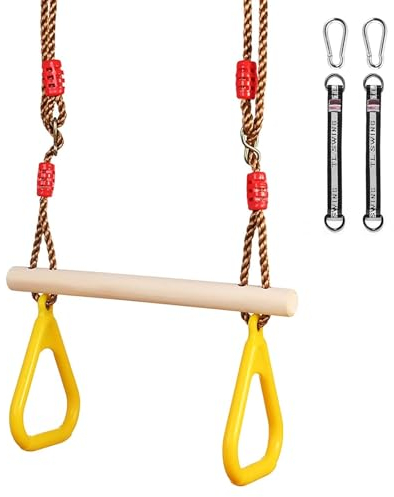 Balancoire Exterieur Bois, Balançoire Enfant Adulte, Balancoire Arbre avec Corde Balancoire Réglable, Siege Balancoire pour Jardin Intérieur/Extérieur (Anneau de Suspension Jaune)