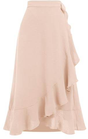 Odizli Damen Elegant High Waist Rüsche Wickelrock Sommer Midi Lang Rock
