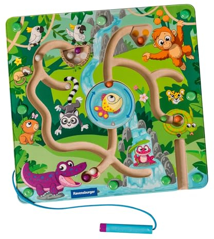 Ravensburger 4873 Play+ Magnetisches Holz-Labyrinth: Dschungel, schult Feinmotorik, Geschicklichkeit und Farberkennung, Reisebegleiter, pädagogisches Holzspielzeug für Kinder ab 18 Monaten