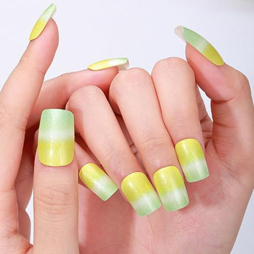 Boloshine UV Gel Nail Stickers, 20Pcs Semi Cured Gel Nail Strips French Tip Manicure, Long Lasting Self-Adhesive Full Nail Wraps, Waterproof Nail Polish Stickers for Women Girls - Lemon Zephyr Mint