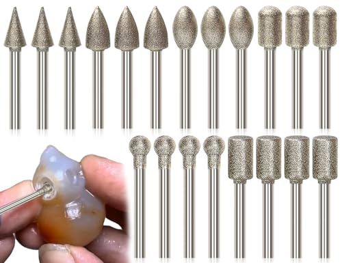ZoeTekway Ensemble de 20 fraises diamantées,meules diamantées avec tige de 1/8,outil de perçage rotatif,compatible avec Dremel,pour la gravure sur verre,pierre céramique,polissage,sculpture,perçage