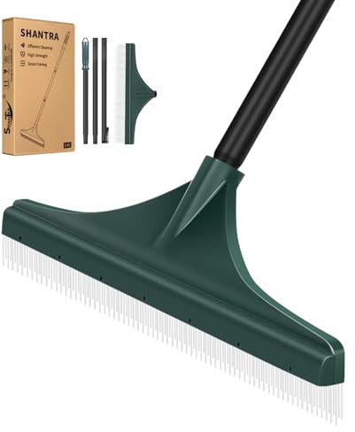 SHANTRA 3-Section Artificial Grass Turf Rake with Lightweight Steel Handle, Turf Brush for Carpet Cleaner with Ergonomic Design, Lawn Broom Brush for Grass Leaves and Debris, Carpet Rake Pet Hair