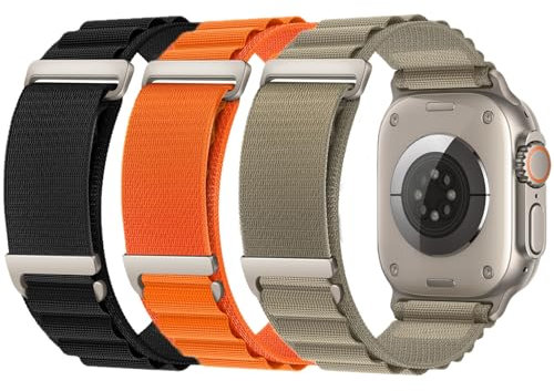 3 Stück Alpine Loop Armbänder - 49mm/45mm/44mm/42mm, Kompatibel mit Apple Watch Ultra/Ultra 2/SE/Series 1-9 (Schwarz/Orange/Beige)