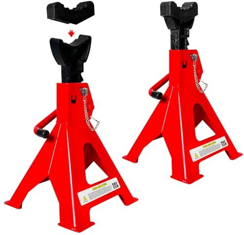 Jack Stands 3 Tonne Capacity 28.5 cm - 42.0 cm Adjustable with Double Pin Lock for Reinforced Safety Car Jack Stand Car Lift with Extra Rubber Pads for Home Garage Lifting Car 1 Pair Red
