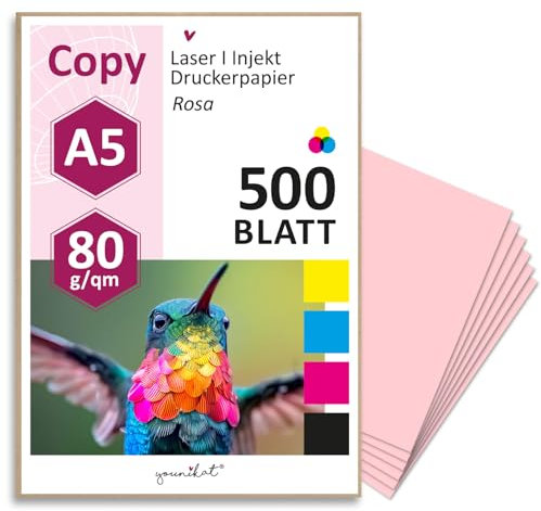 younikat 500 Blatt blanko 80 g/m² Papier in rosa I Kopierpapier I Rezeptpapier I DIN A5 I dv1449