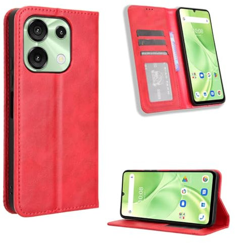 UPLAI Billetera Funda para Umidigi G9 5G / G9A / G9T / G9C, Ultra Delgado Antigolpes Cierre Magnético Carcasa con Ranura Tarjeta Soporte, Premium PU Cuero Estuche Caso.Rojo