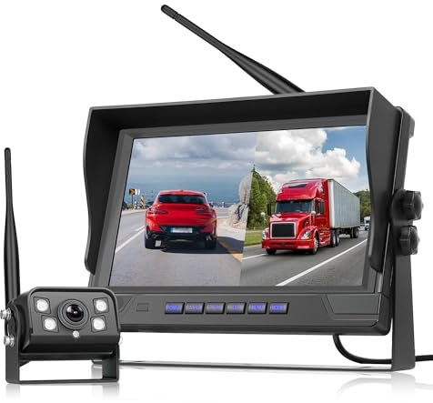 Rimoody Kit Telecamera Posteriore Senza Fili 9 Pollici IPS Monitor con 4 Schermi, BSD/DVR,Telecamera Retromarda Auto IP68 Impermeabile, Visione Notturna, Loop Video, per Camion/Rimorchi/Camper/Bus