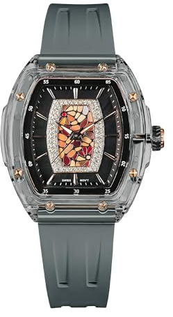 TSAR BOMBA Uhren für Damen, Saphirglas, Schweizer Quarzwerk, Armbanduhren mit Fluorkautschuk, klassisches Tonneau-Design, Leuchtend, 30 m wasserdicht