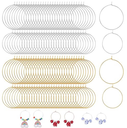 XoeLLe 200 Pièces Verre à Vin Anneaux Breloques, Boucles d'Oreilles en Acier Inoxydable, DIY Boucle d'Oreille Perles Fabrication de Bijoux, pour Dégustation Party, Favors Décorations