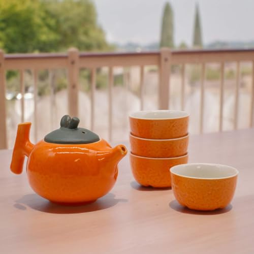 Herbal Teapot Set Herbal Orange Teapot Set Pot & Four Cups