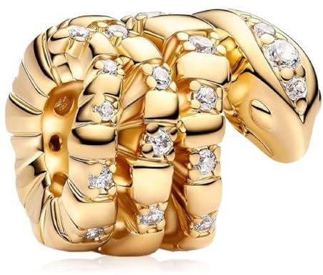 MSPOVOF Gewundene Schlange Goldfarben Charm, S925 Sterling Silber Bead, für Armbänder und Halsketten, für Frauen Schmuck Geschenk