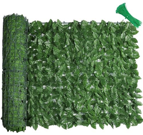 LEIVESTE-Siepe Finta Artificiale per Recinzione da Esterno, Copri Balcone per Ringhiera, Rete Frangivista con Foglie Sintetiche, Ultra Coprente, con 40 Fascetti Verdi Omaggio (Lauro, 1x3 Mt)