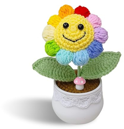 Onperpoe Künstliche Häkel Puffblume Gehäkelte Blumen mit Lächelndem Gesicht Handgestrickte Wolle Smiley Gesicht Blumentopf Puffblume für Home Decor Positive Mutmacher Geschenke für Familien Freunden