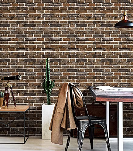 Brown Brick Wallpaper,44.5 x 1000 cm Grey Brick Effect Wallpaper Self Adhesive Bricks Wall paper Stone Wall paper Peel and Stick Self Adhesive Furniture Wrap for Living Room,Bathroom,Drawer,Cabinets