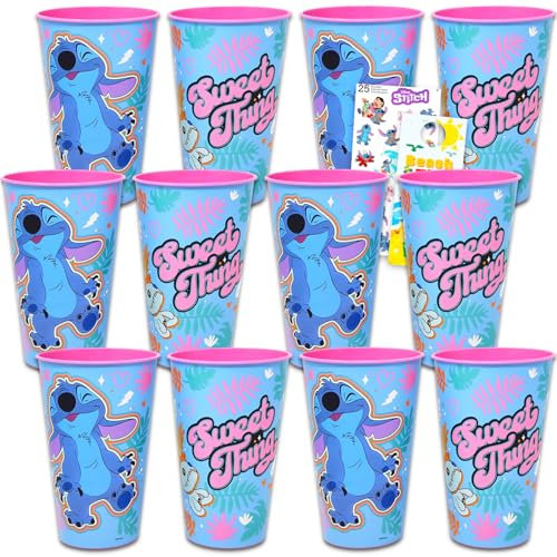 Disney Stitch – Lot de 12 gobelets réutilisables de 710 ml avec autocollants, Lilo et Stitch pour filles, garçons