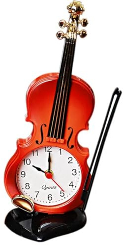 Fuhjythy Simulation Violin Alarm Clock Musical Instrument Shape Table Clock Living Room Plastic Ornaments,Red Easy to Use