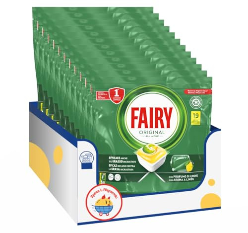 Pastiglie Lavastoviglie Azione Sgrassante con Profumo di Limone – 31 Caps kit con Spugna Brandizzata SPESA & RISPARMIO Inclusa – Variazioni 4/8/12 Pezzi (12)