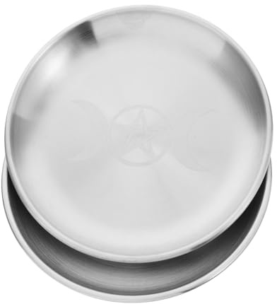 Ipetboom 2pièces Assiettes Décoratives Commémoratives Métal Argenté Plat à Offrandes Assiette Décorative Coupelle à Bijoux pour Prières Et Objets De Décoration