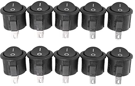 Uikdjgu 10 x Interruptor Basculante Redondo On/Off SPST CA 6A/125V 3A/250V - Negro