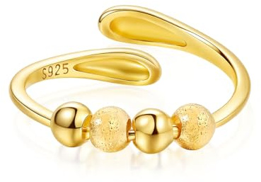 YOEE Silber Anxiety Ring Damen Anti Stress Ring Silber 925 Verplattiert Spinner Ringe mit Perlen Verstellbarer Stressring Fidget Ring Schmuck gegen Stress Daumenring zur Angstlinderung Silber/Gold