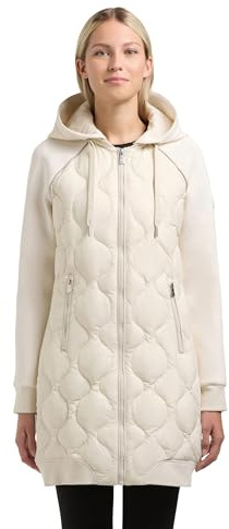 khujo Damen Leichter Übergangsmantel lange Steppjacke aus einem angesagten Materialmix mit super kuscheligen Ärmeln und (abnehmbarer) Kapuze Nora Offwhite Gr. XXL