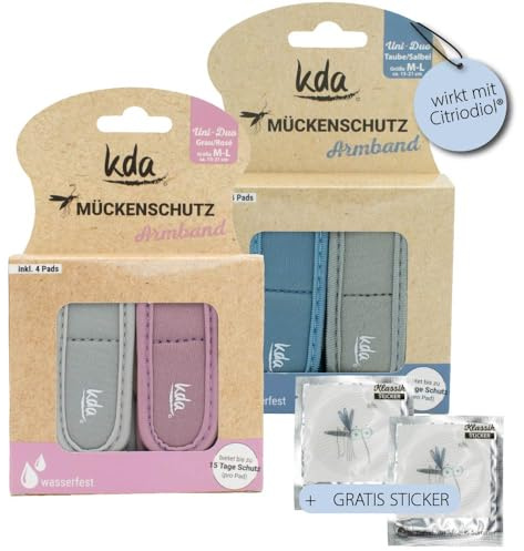 kda Mückenschutzarmband Uni DUO Sparpaket - 2x Uni Duo mit je 2 Armbändern + 4 Nachfüllern + 2x GRATIS MÜCKENSCHUTZSTICKER - Mückenschutz Moskito Insektenschutz Outdoor Wandern Camping Sport Sommer