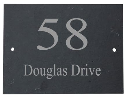[Custom] Personalised Engraved Rectangle Slate House Sign Door Plate House Number Name (Number & Name)