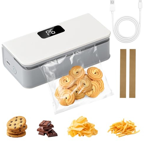 Mini Bag Sealer,2 in 1 Rechargeable Sealer Machine with Cutter and Magnetic | 6 Adjustable Levels Heat Sealer with LED Display, Portable Bag Resealer for Chips Snacks Mylar Plastic Bags, Food Storage