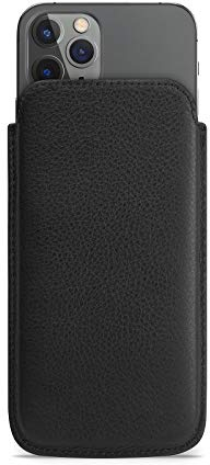 WIIUKA Echt Ledertasche - Pure - für Apple iPhone 11 Pro und iPhone X/XS Hülle extra Dünn, kabellos Laden Qi, im Slim Fit Design, Schwarz, Premium Leder Tasche Case