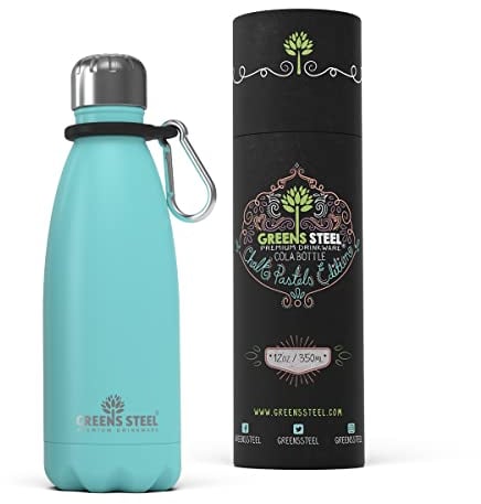 Greens Steel Edelstahl Trinkflasche - 350 ml Marineblau I Doppelwandige vakuumisolierte Wasserflasche I Mit Karabiner & Geschenkbox I Wiederverwendbar & auslaufsicher für Erwachsene & Kinder, BPA frei