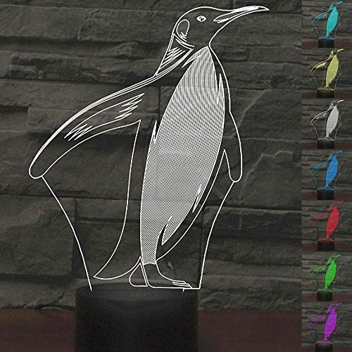 KINGCOO 3D Illusion Tischlampe Nachtlampe, LED 7 Farben ändern Touch Switch Schreibtischlampe Nachtlichter Schlummerleuchten für Kinder Valentinstag Geburtstags Geschenk (Pinguin)