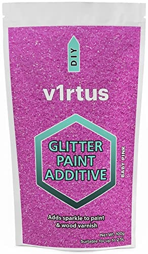 v1rtus Glitter Paint Additive - Baby Pink Iridescent | Metallic Flakes for Adding Sparkle to Paints & Wood Varnish | Add to Emulsion, Acrylic & Latex for Indoor Sparkly Walls | 100 g