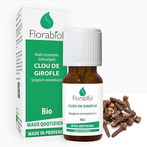 FLORABIOL | Huile Essentielle de Clou de Girofle Bio | Antiseptique, Soulage la Douleur | 100% Pure et Naturelle | Fabrication Française | 10ml