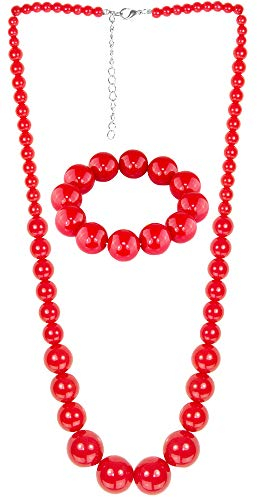 Das Kostümland 50er Jahre Perlenschmuck Set 2-tlg. - Perlenkette und Armband - Rot - Zubehör Fifties Kostüm Festival Karneval