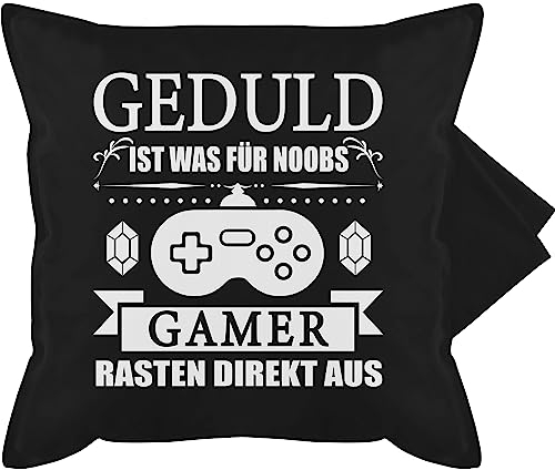 Kissenbezug - Statement - Geduld ist was für Noobs - Gamer rasten direkt aus - weiß - 50 x 50 cm - Schwarz - zocker Geschenk Statement-Kissen Statements Game kissenbezüge Gadgets sprüche