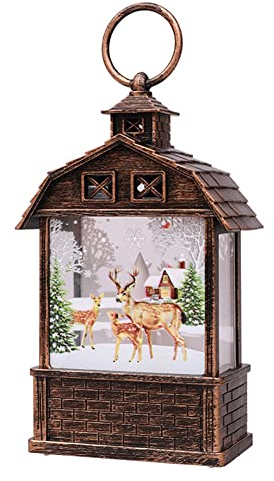 LED Schneekugel Weihnachtslaterne, Tragbare Weihnachtslaterne Batteriebetrieben Kerzenlicht Weihnachtsmann Schneemann Elch Jesus Bronze Laterne Beleuchtete Warmweißlicht Weihnachtsdeko-14cmx8cmx4cm