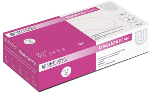 ASKON Nitrilhandschuhe magenta - Unigloves Magenta Pearl - puderfrei - Einweghandschuhe - Medizin- und Lebensmittelzulassung - Einmalhandschuhe (M (7-8))