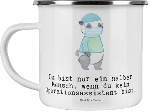 Mr. & Mrs. Panda Camping Emaille Tasse Operationsassistent Herz - Geschenk, Firma, Blechtassen, Trinkbecher, OP Assistent, Operationstechnischer